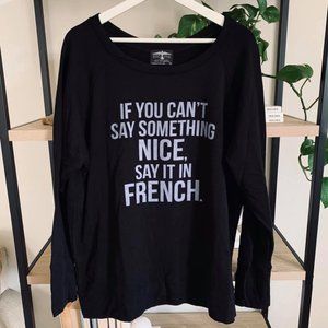 Bird & Vine Say it in French Fleece Sweatshirt NEW Medium